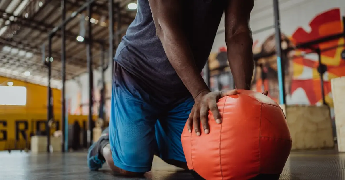 Close-up of a HYROX athlete on a Concept2 SkiErg rowing machine, pulling down handles with full body engagement, competition bib visible, motion blur on arms, indoor sports venue, realistic athletic photography