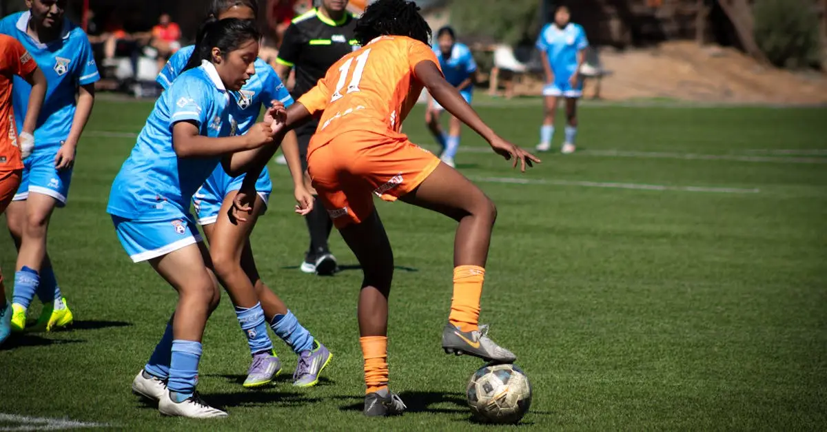 Close-up of a laptop screen showing football performance data charts and heat maps overlaid on a tactical pitch diagram, with a female coach reviewing statistics at a training ground, professional sports analytics environment, realistic photography
